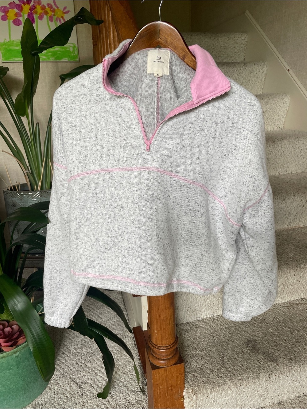 Thread & Supply Cozy Half-Zip Sweatshirt - Gray with Pink Trim